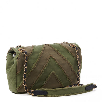 Chanel Canvas Chevron Cuba Patchwork Medium Single Flap Khaki 2 of 10