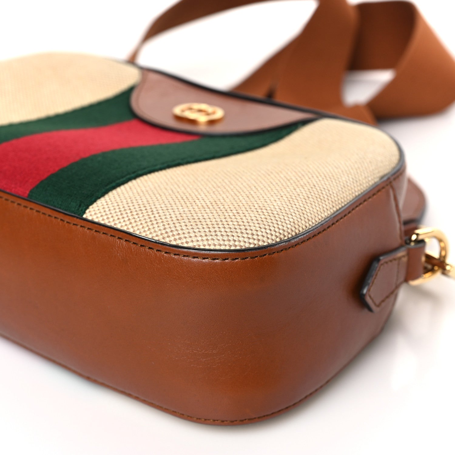 Gucci Vintage Canvas Web Shoulder Bag Sand Cuir 9 of 10