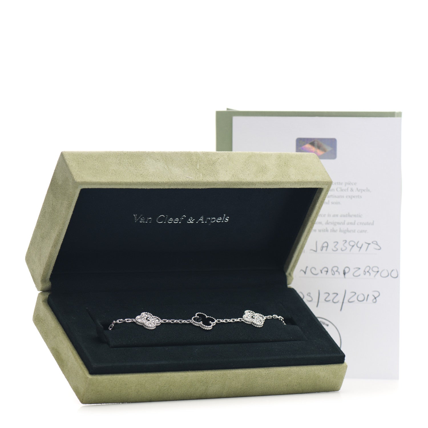 Van Cleef & Arpels 18K White Gold Diamond Black Onyx 5 Motifs Vintage Alhambra Bracelet 5 of 5