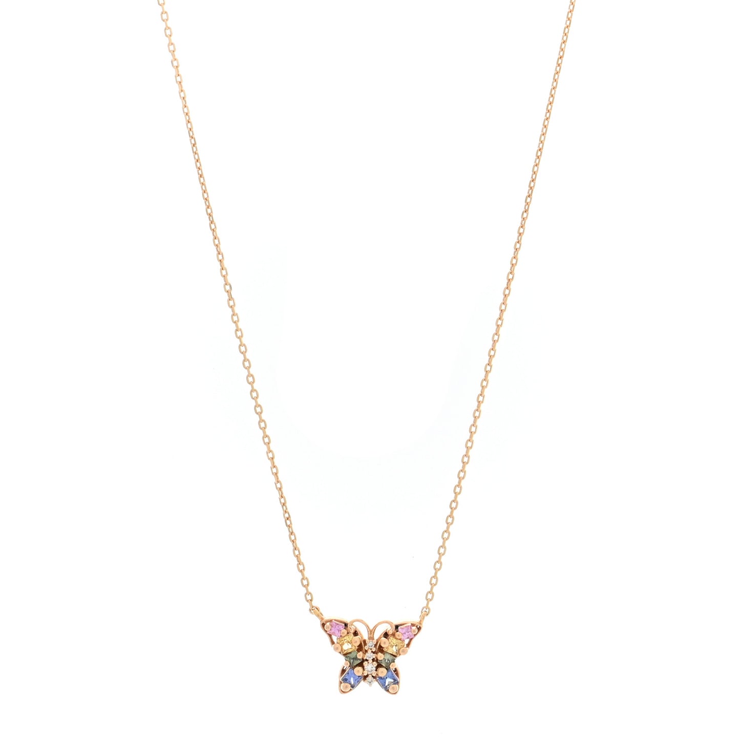 18K Rose Gold Sapphire Mini Princess Pastel Butterfly Pendant Necklace