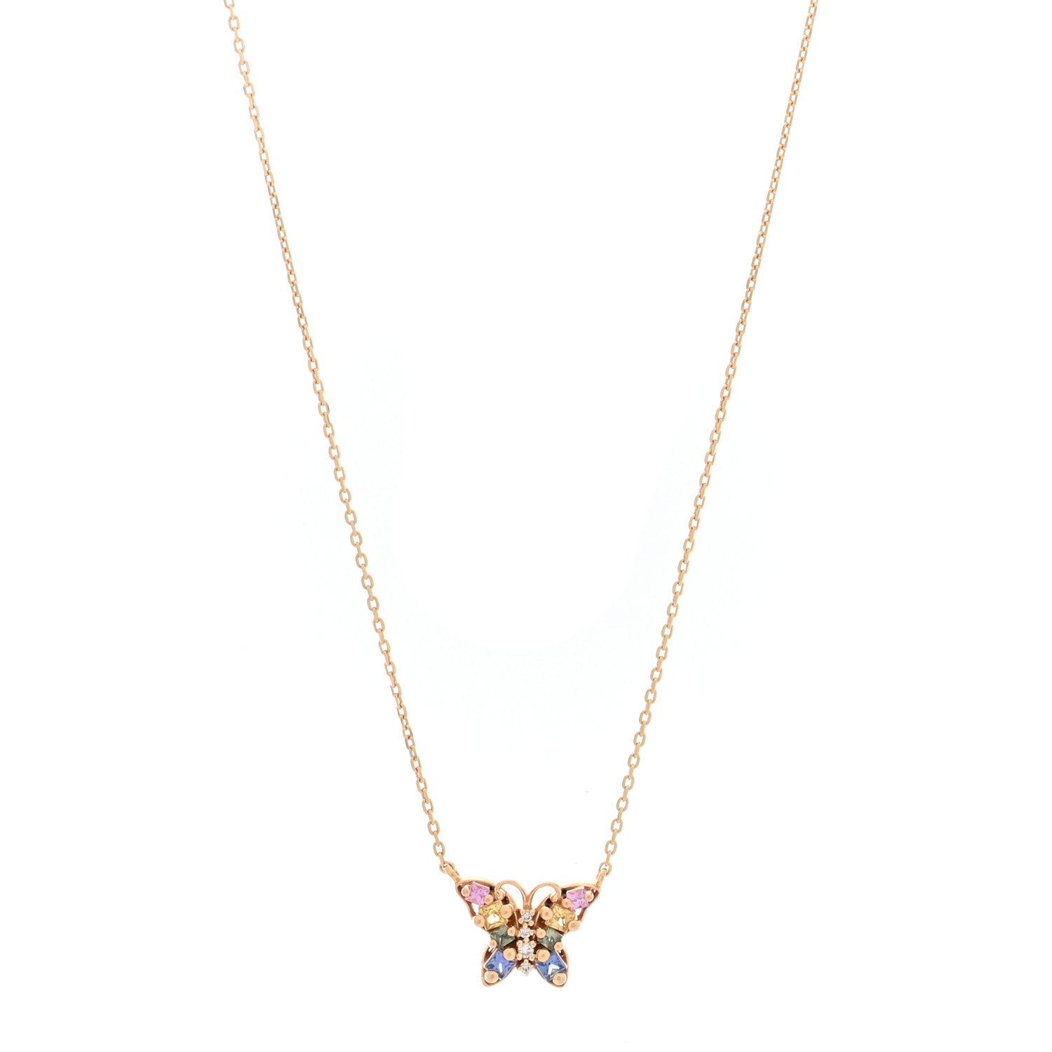 Suzanne Kalan 18K Rose Gold Sapphire Mini Princess Pastel Butterfly Pendant Necklace 1 of 4