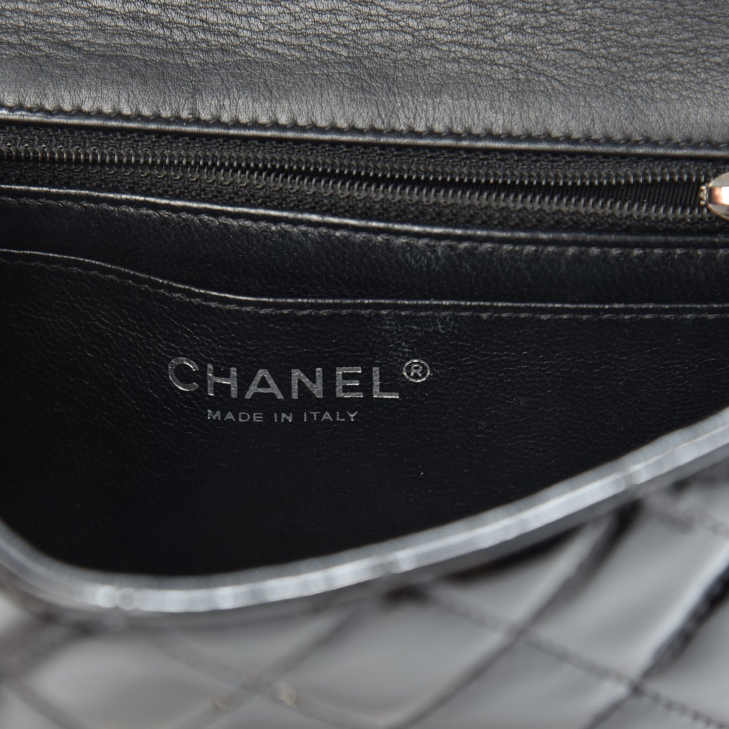 Patent Calfskin Quilted Mini Rectangular Flap Black