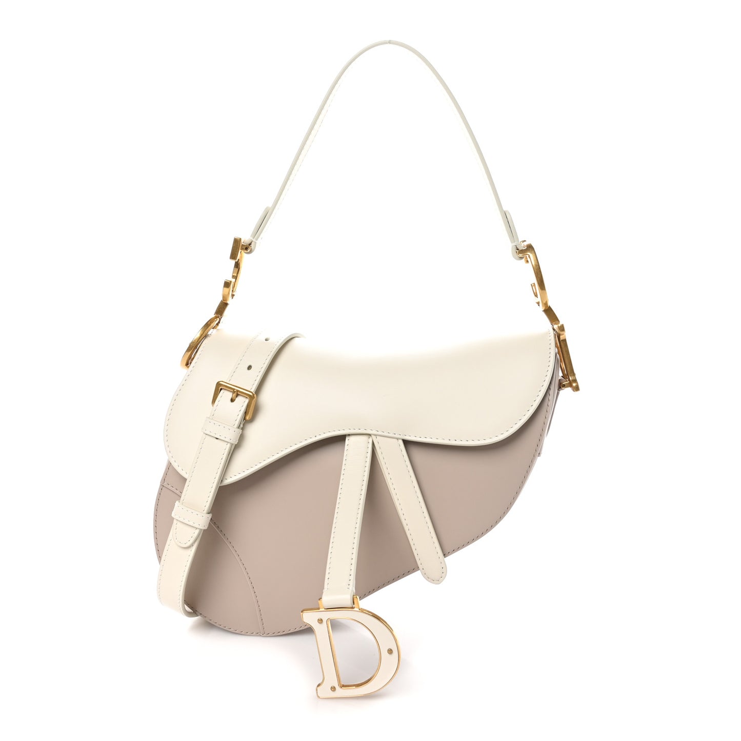 Supple Calfskin Two Tone Saddle Bag Latte Trench Beige