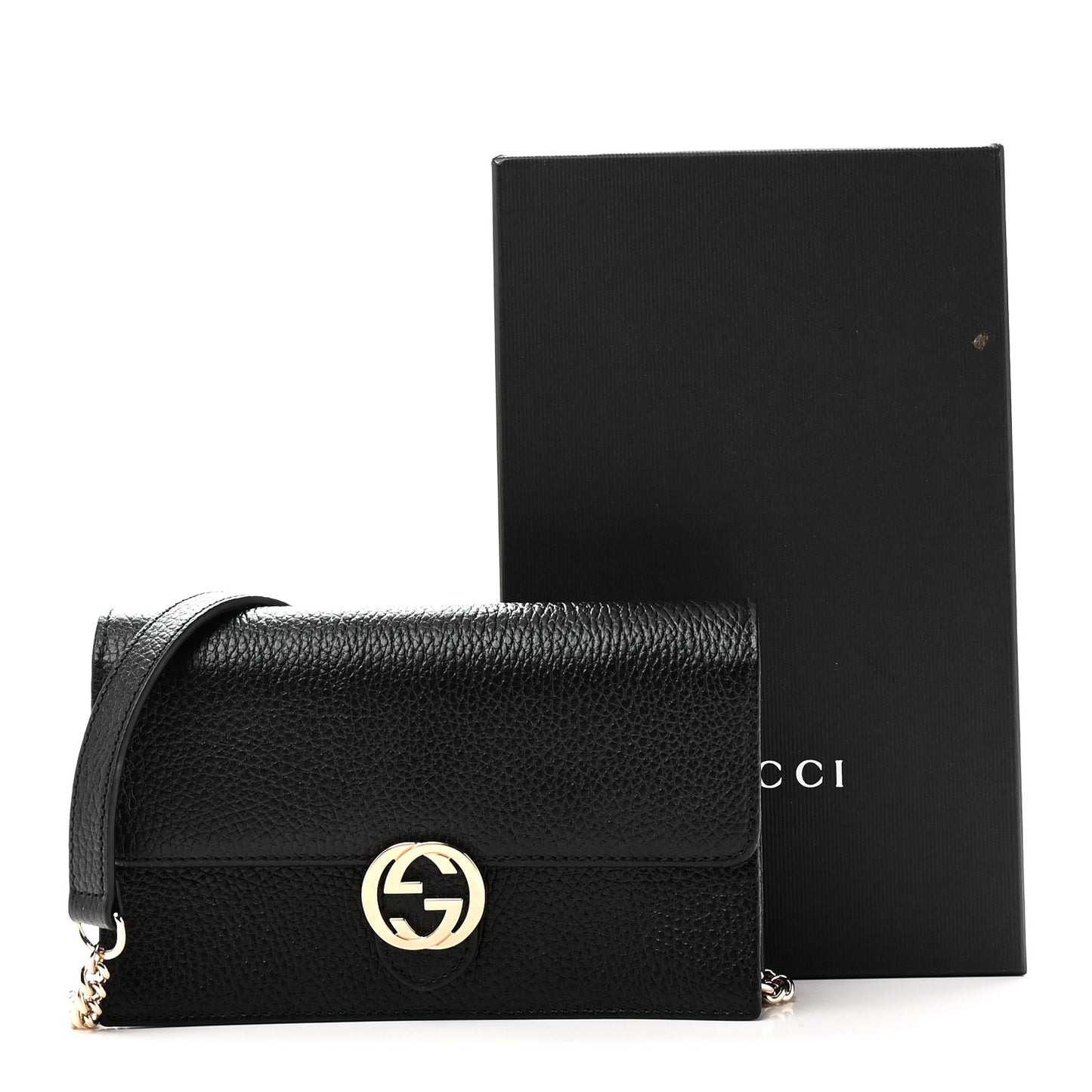 Dollar Calfskin Interlocking G Chain Wallet Black