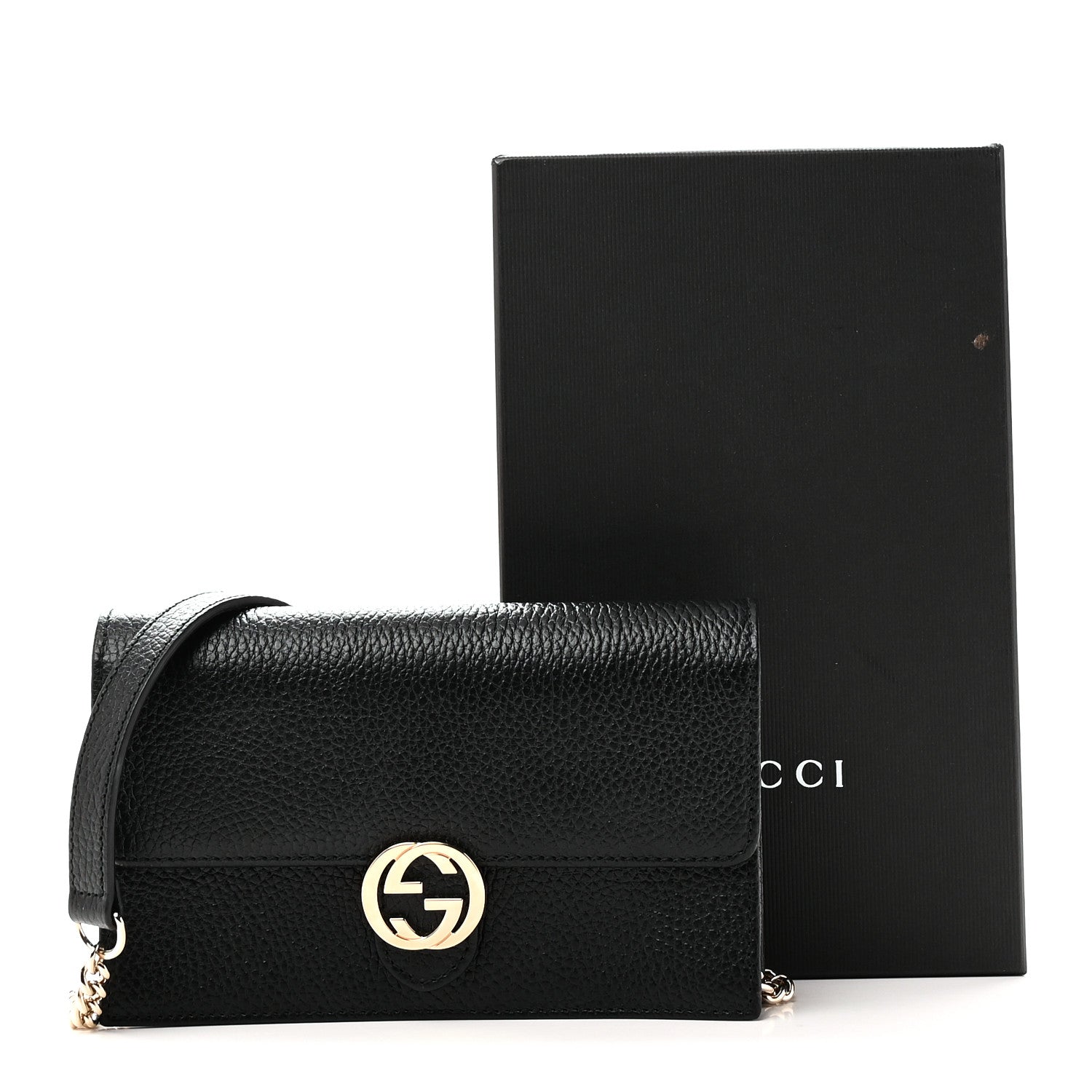 Gucci Dollar Calfskin Interlocking G Chain Wallet Black 10 of 10