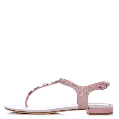 Chanel Tweed CC Charm Thong Sandals 41 Pink Silver 1 of 12