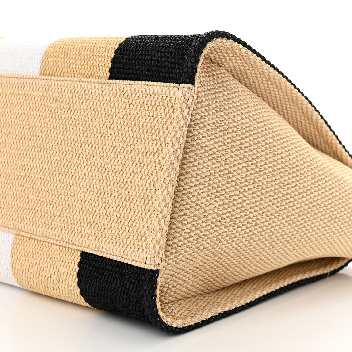 Chanel Straw Raffia Calfskin Striped Medium Deauville Tote Black Beige Ivory 10 of 10