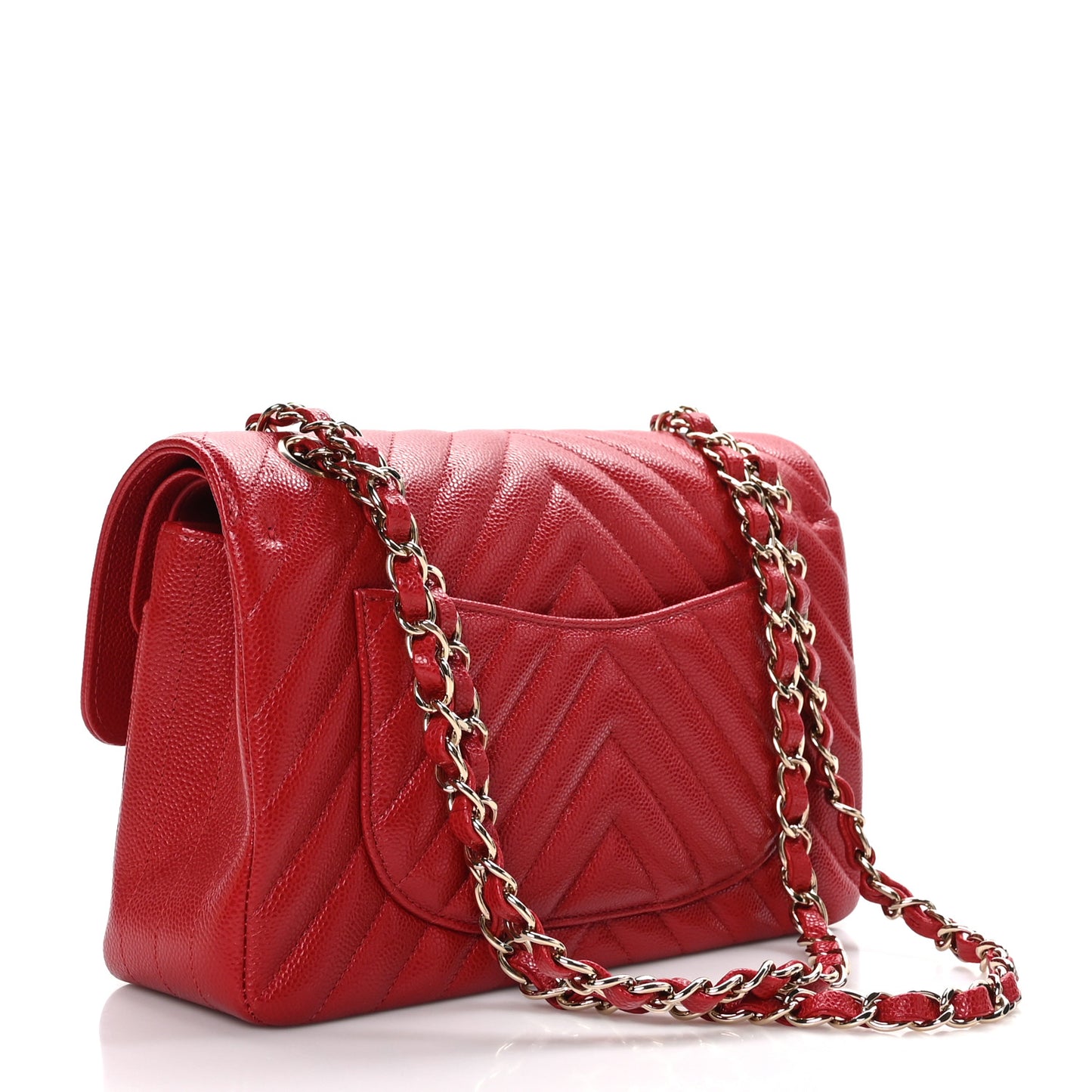 Caviar Chevron Quilted Small Double Flap Red