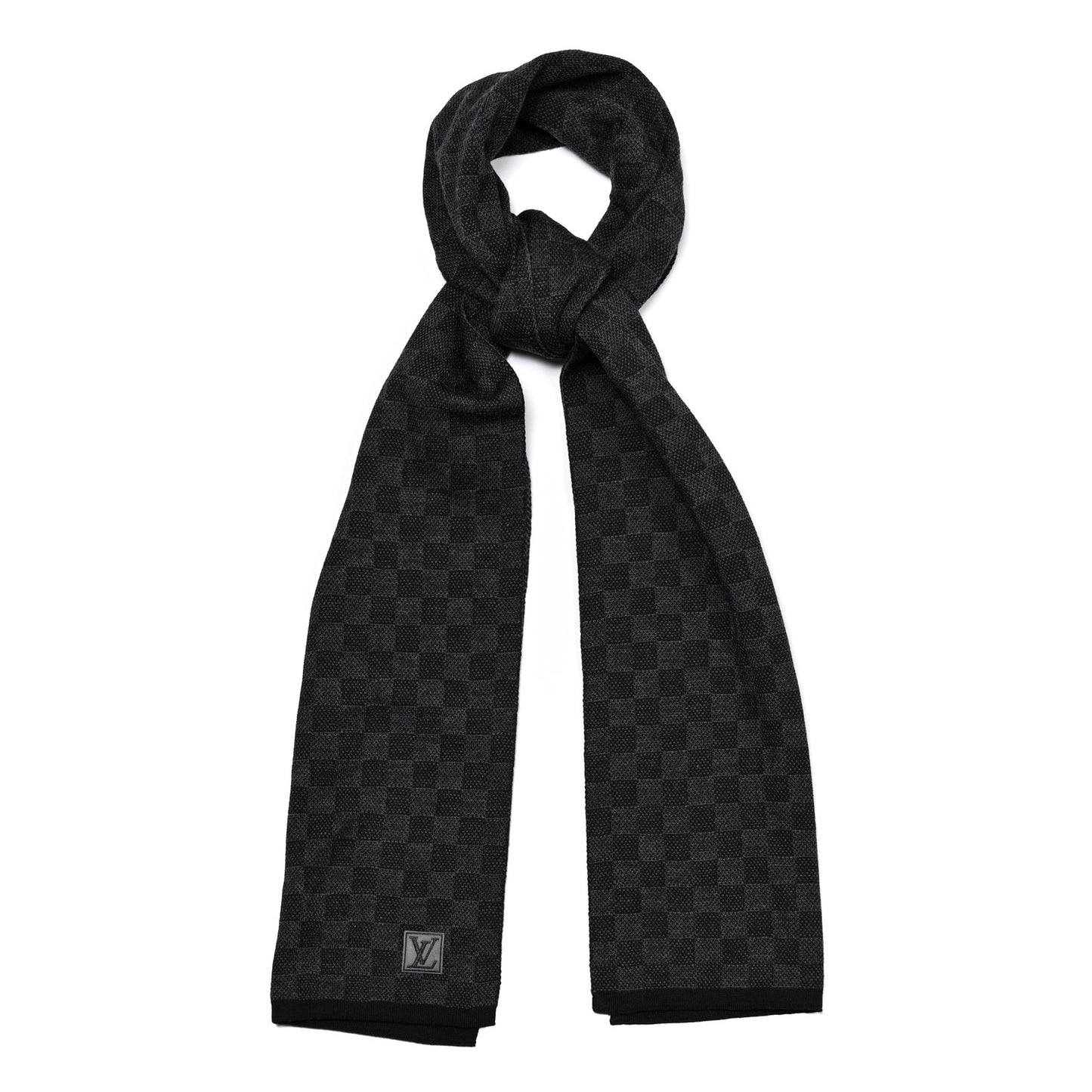 Wool Petit Damier Graphite Scarf Black