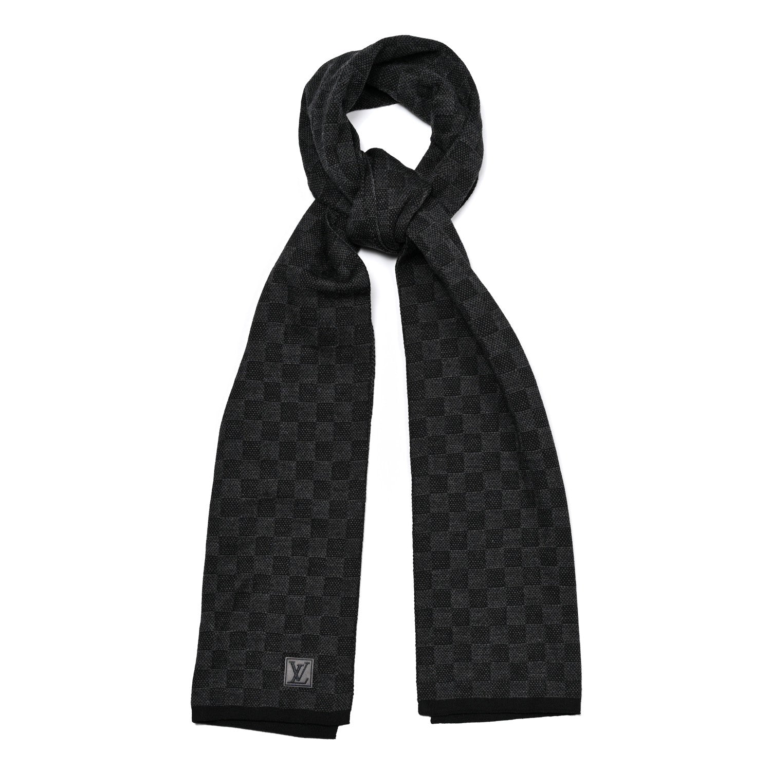 Louis Vuitton Wool Petit Damier Graphite Scarf Black 1 of 3