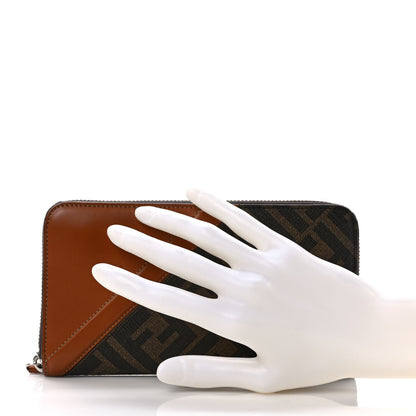 Fendi Glazed Fabric Vitello King FF 1974 Diagonal Zip Around Wallet Tobacco Moro Cuoio 2 of 7