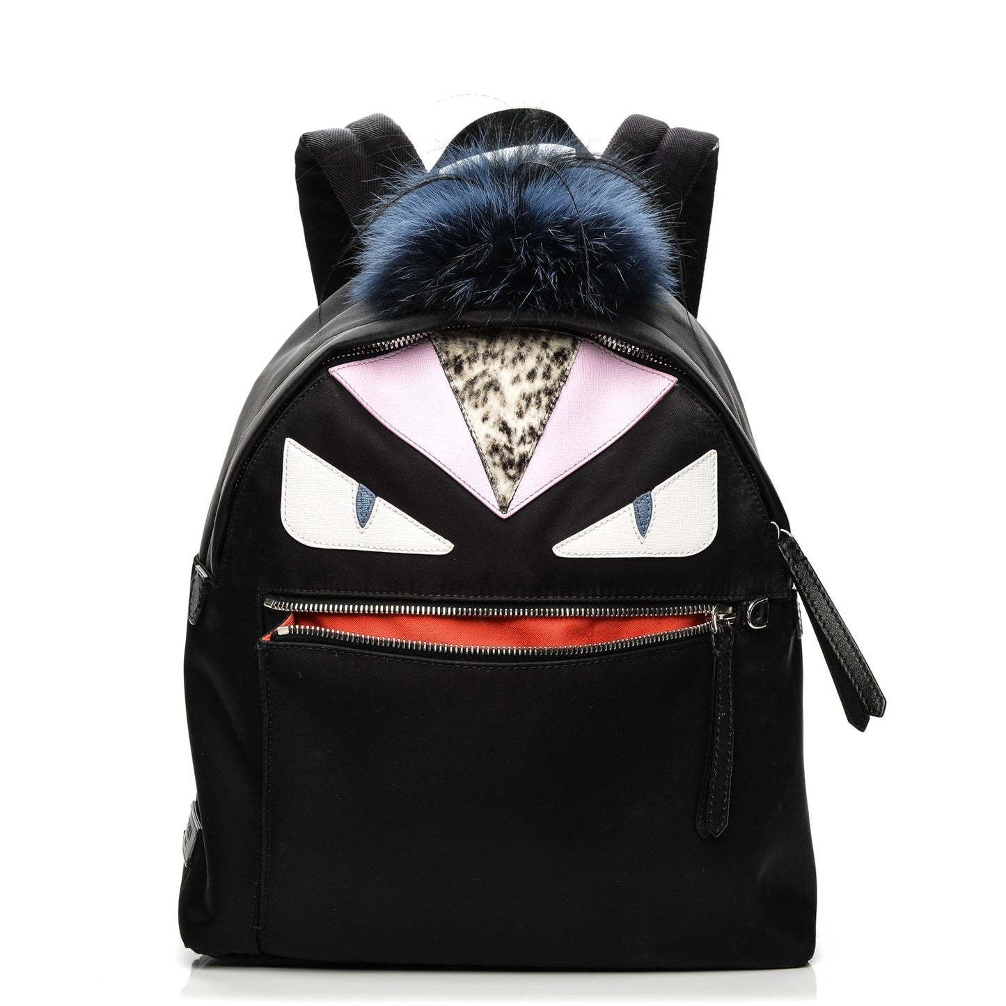 Nylon Vitello Fox Goat Fur Monster Eyes Mini Backpack Black Multicolor Sky