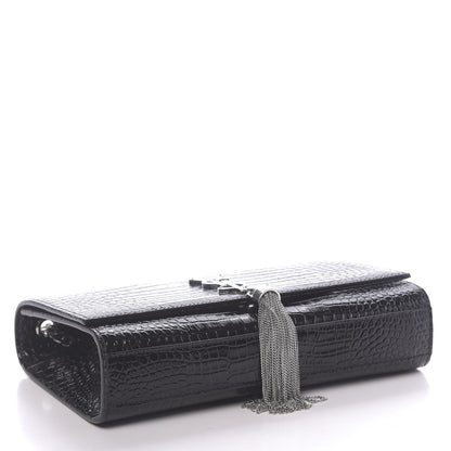 Saint Laurent Calfskin Crocodile Embossed Medium Classic Monogram Kate Tassel Satchel Black 4 of 9