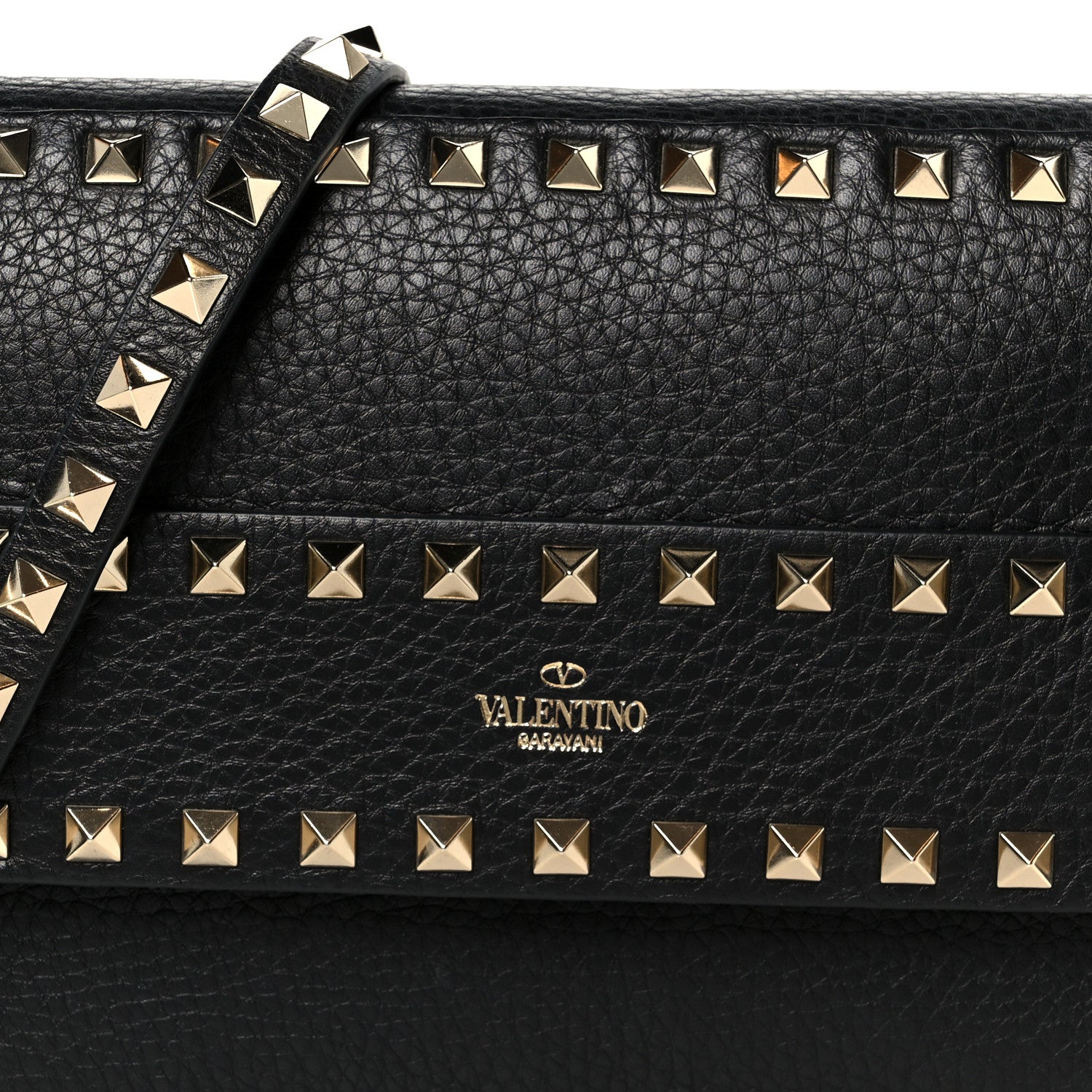 Valentino Garavani Grainy Calfskin Rockstud Flap Crossbody Bag Black 7 of 9