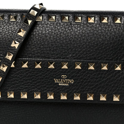 Valentino Garavani Grainy Calfskin Rockstud Flap Crossbody Bag Black 7 of 9