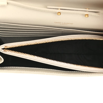 Saint Laurent Grain De Poudre Matelasse Chevron Monogram Chain Wallet Crema Soft 6 of 14