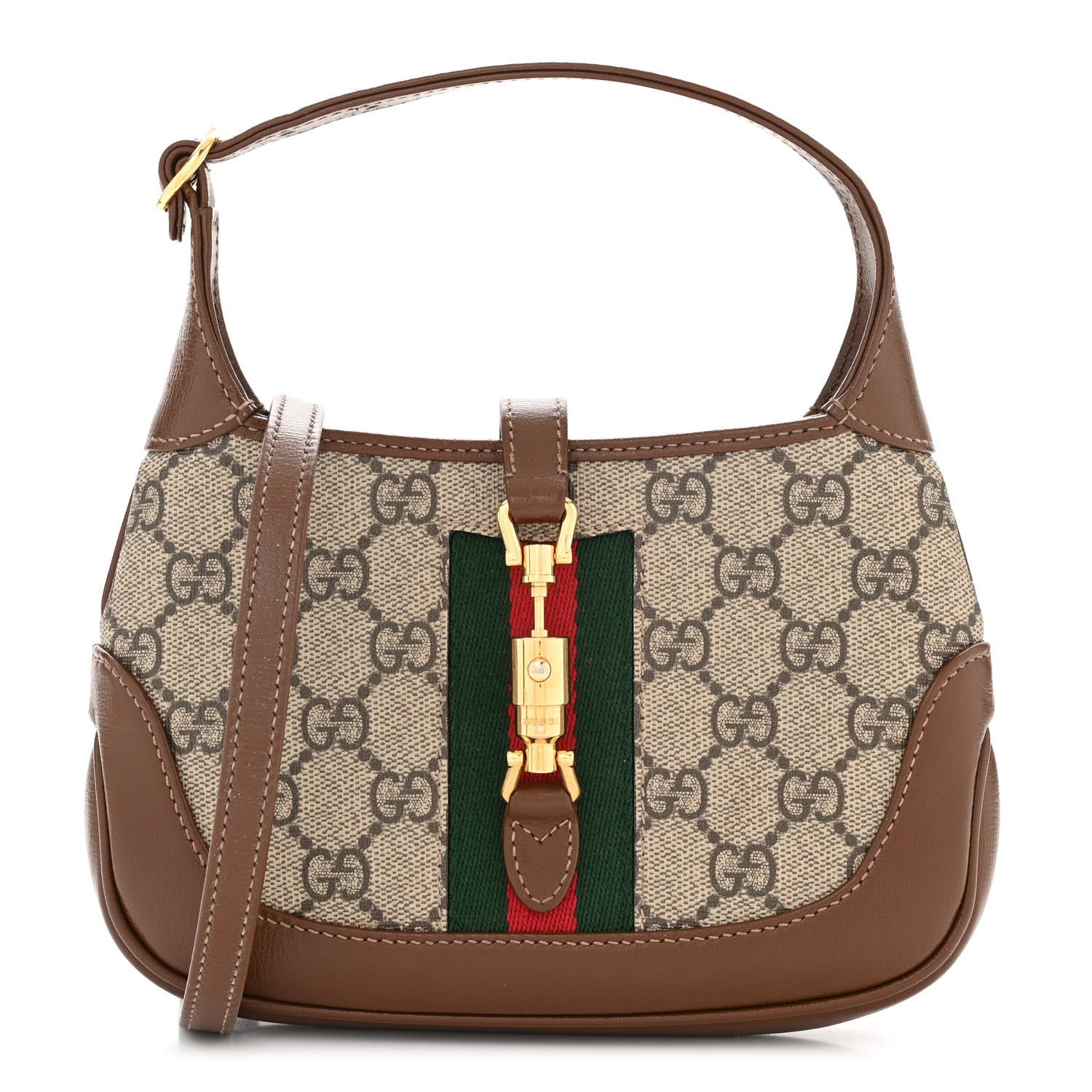 Gucci GG Supreme Monogram Azalea Calfskin Web Mini Jackie 1961 Hobo Beige Ebony Brown Sugar 1 of 10