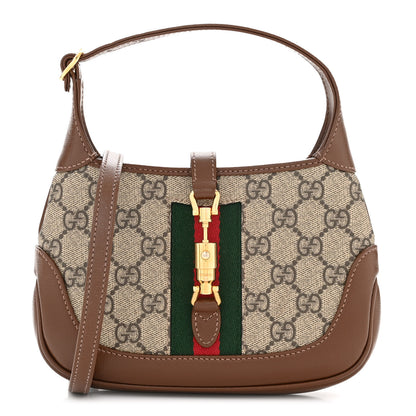 Gucci GG Supreme Monogram Azalea Calfskin Web Mini Jackie 1961 Hobo Beige Ebony Brown Sugar 1 of 10