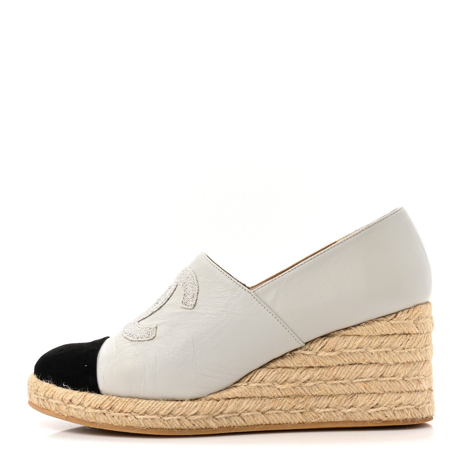 Chanel Lambskin Suede CC Espadrille Wedges 41 White Black 1 of 14