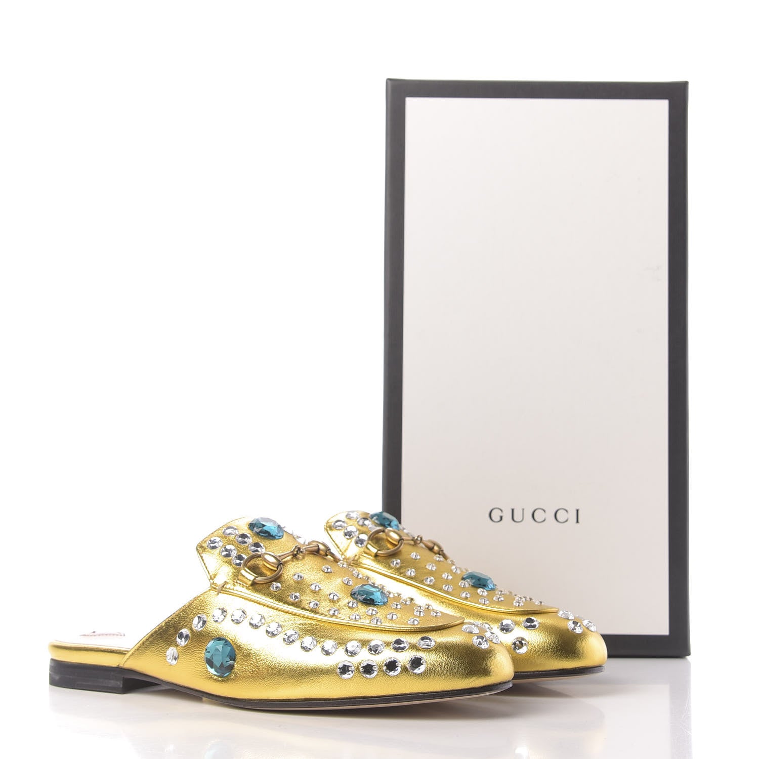 Gucci Metallic Nappa Crystal Womens Princetown Slippers 37.5 Gold 11 of 11