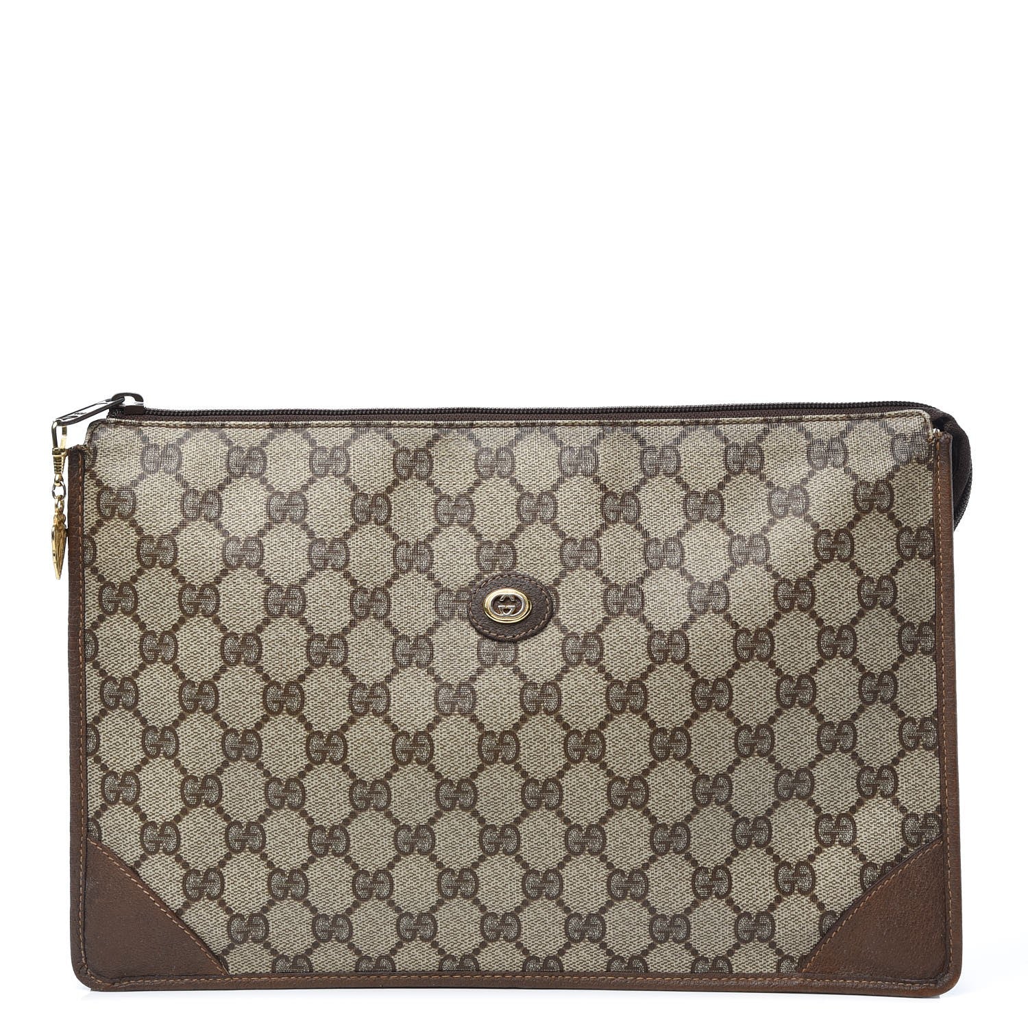 Gucci GG Supreme Monogram Large Zip Pouch Beige Brown 1 of 12