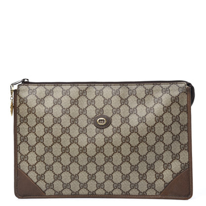 Gucci GG Supreme Monogram Large Zip Pouch Beige Brown 1 of 12