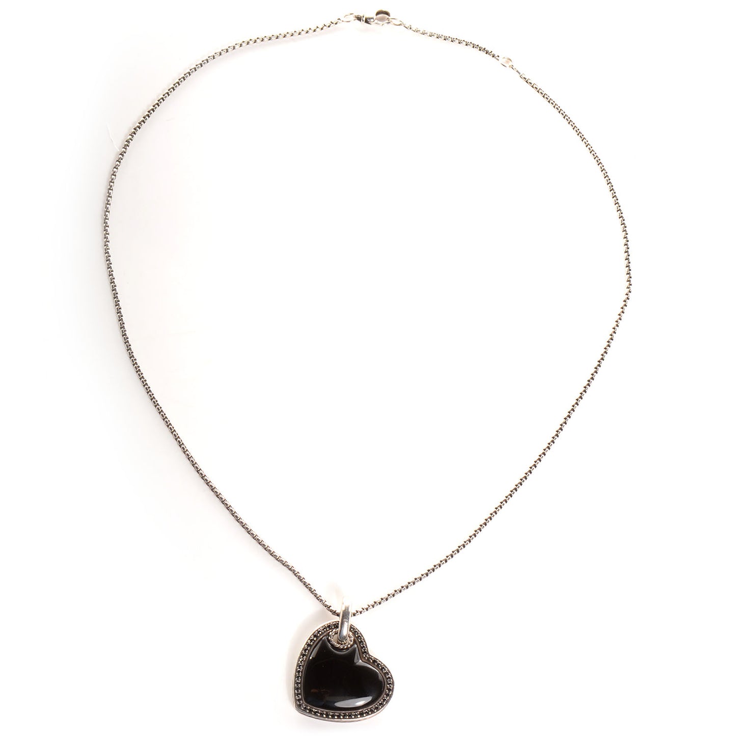 Sterling Silver Black Onyx Diamond Heart Cable Necklace