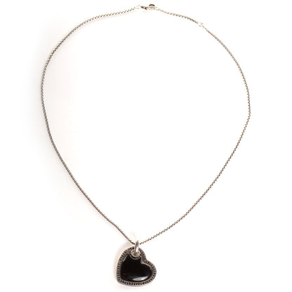 David Yurman Sterling Silver Black Onyx Diamond Heart Cable Necklace 3 of 7