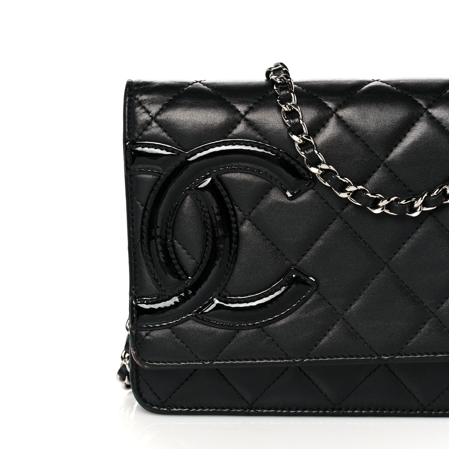 Calfskin Quilted Cambon Wallet On Chain WOC Black