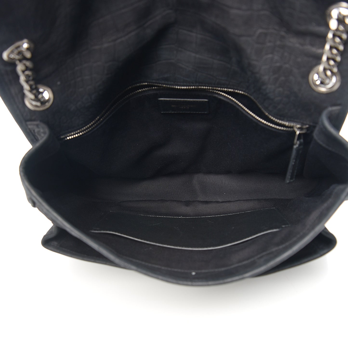 Nubuck Crocodile Embossed Monogram Medium Niki Chain Satchel Black