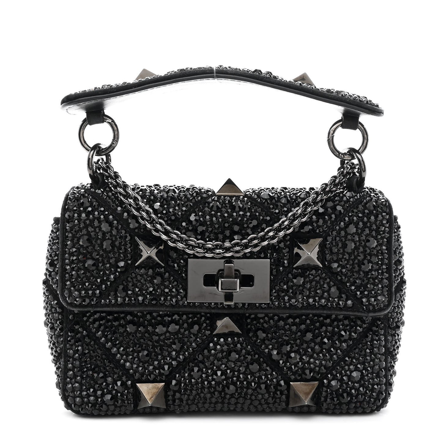 Crystal Suede Lacquer Monochrome Medium Roman Stud Shoulder Bag Black