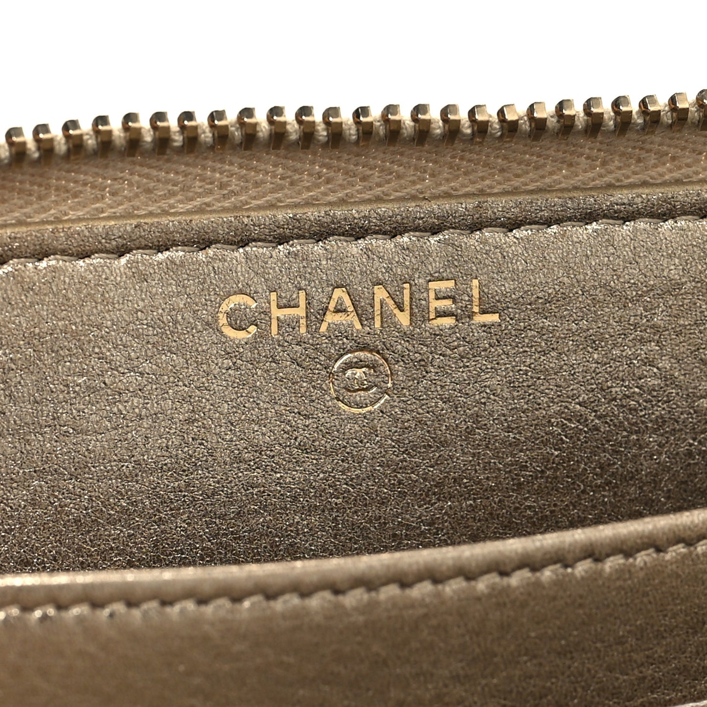 Metallic Lambskin Stitch Large Zip Around Wallet Gold