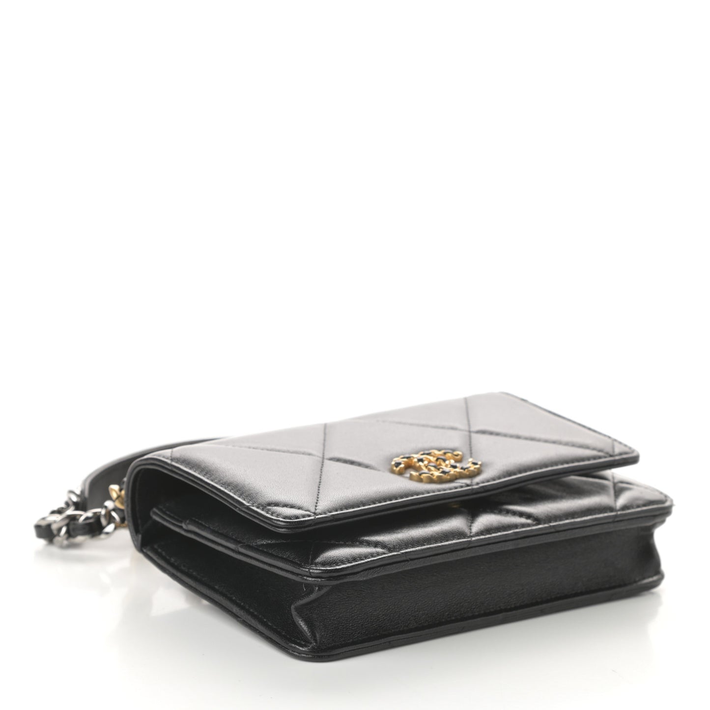 Lambskin Quilted Chanel 19 Wallet On Chain WOC Black