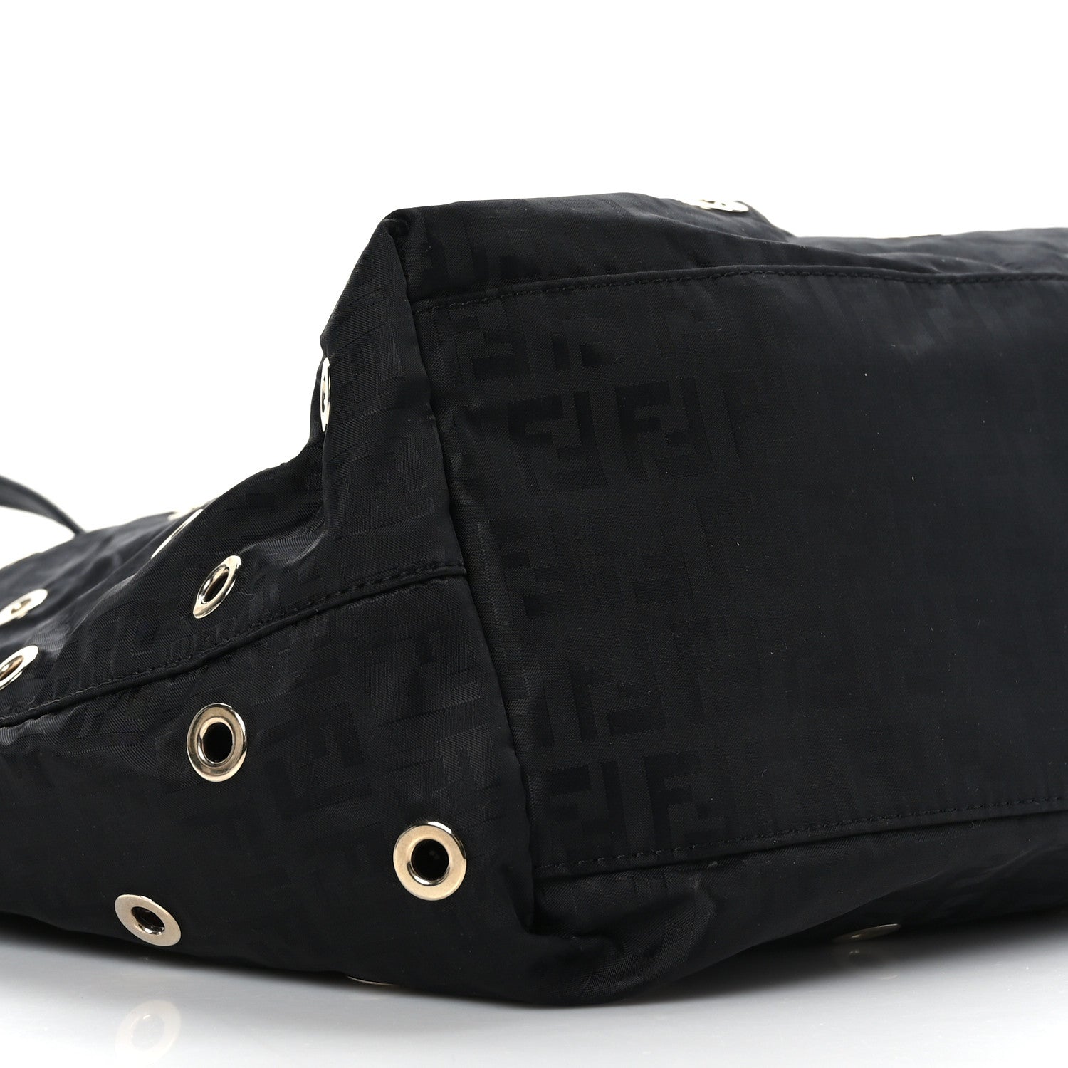 Fendi Nylon Zucca Grommet Medium Roll Tote Black 9 of 10