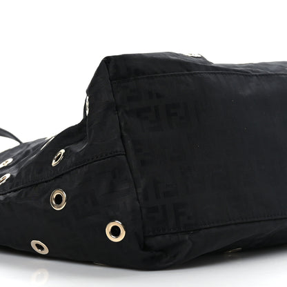 Fendi Nylon Zucca Grommet Medium Roll Tote Black 9 of 10