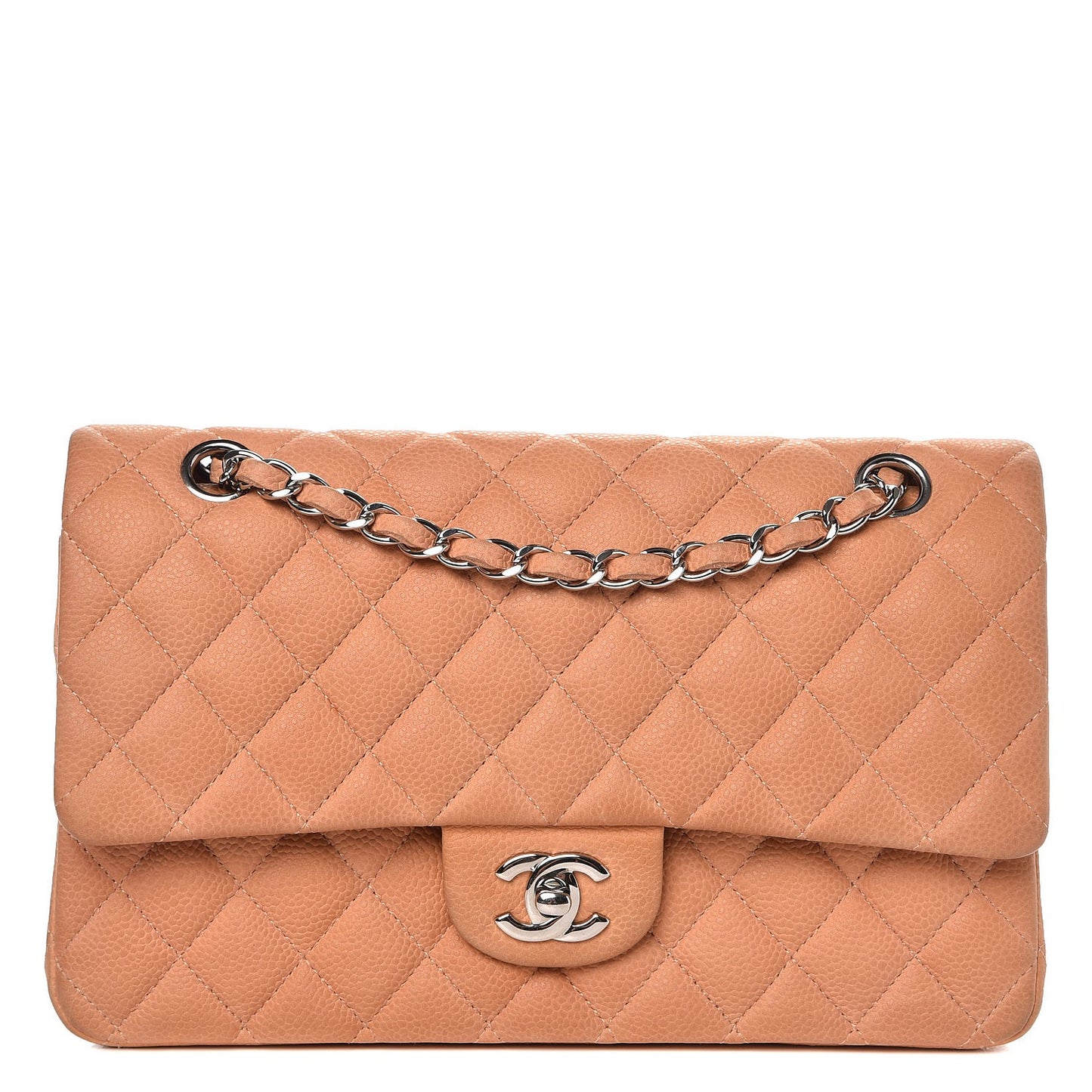 Iridescent Caviar Quilted Medium Double Flap Dark Beige
