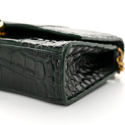 Balenciaga Shiny Calfskin Crocodile Embossed Hourglass Chain Bag Forest Green 10 of 13