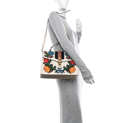 Gucci Calfskin Floral Medium Sylvie Top Handle Bag Off White 2 of 11