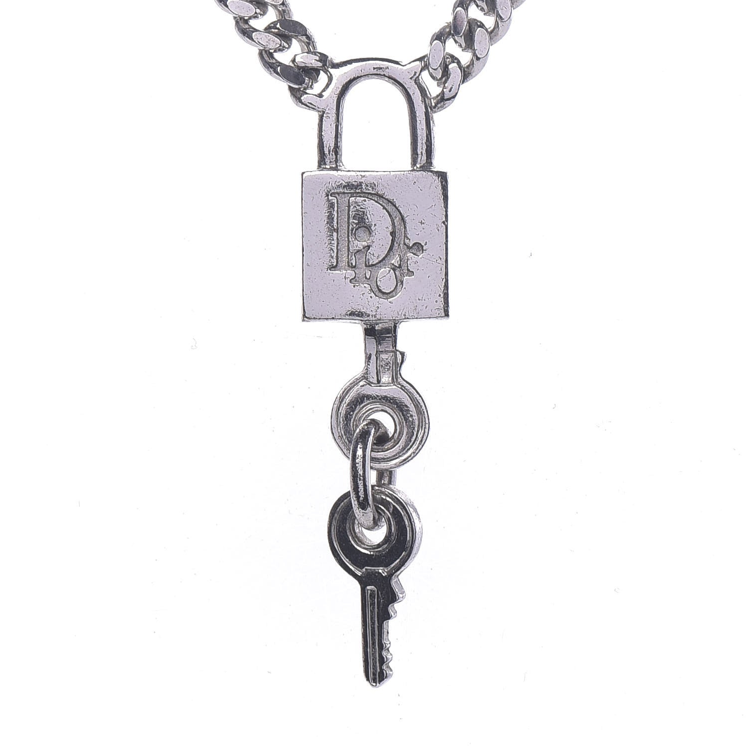 Christian Dior Metal Lock and Key Necklace Silver 4 of 7