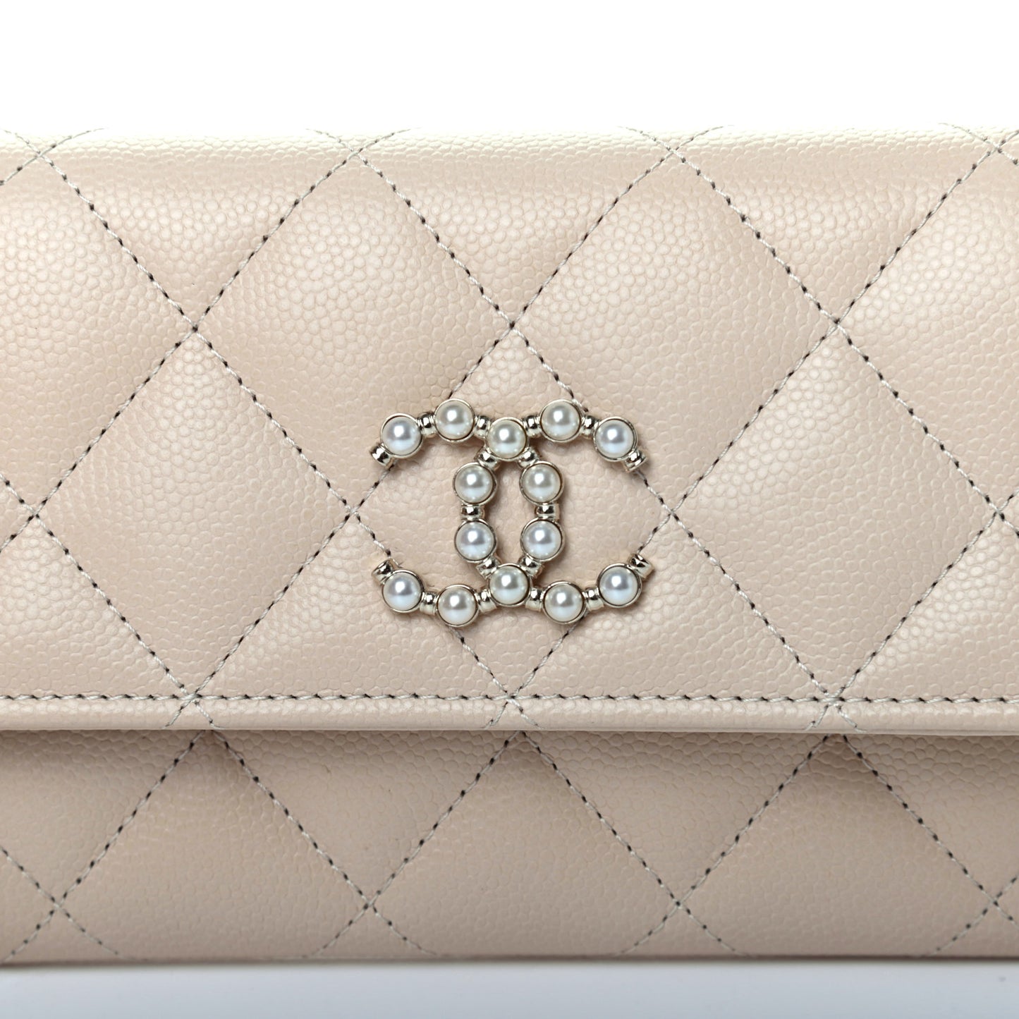 Caviar Pearl Quilted Coco Candy Wallet Beige
