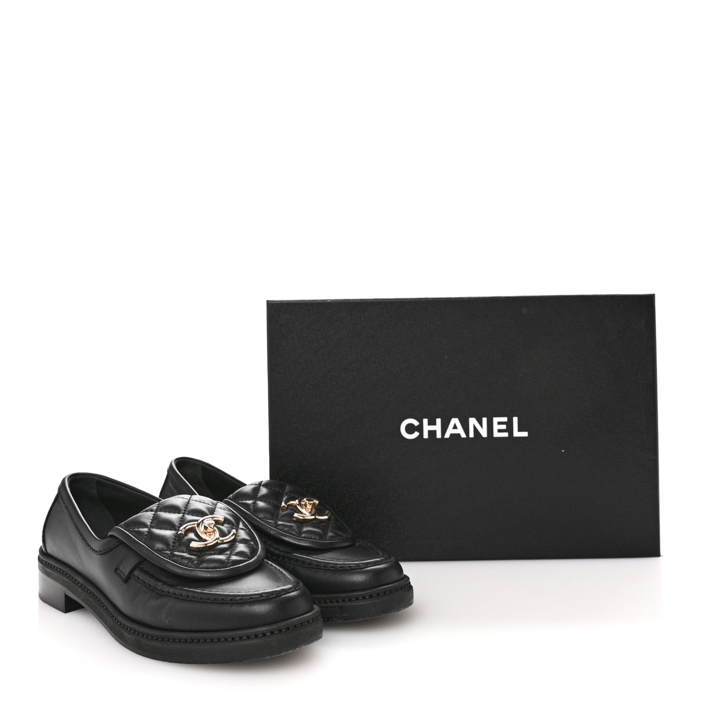 Lambskin Quilted CC Turnlock Loafers 37 Black