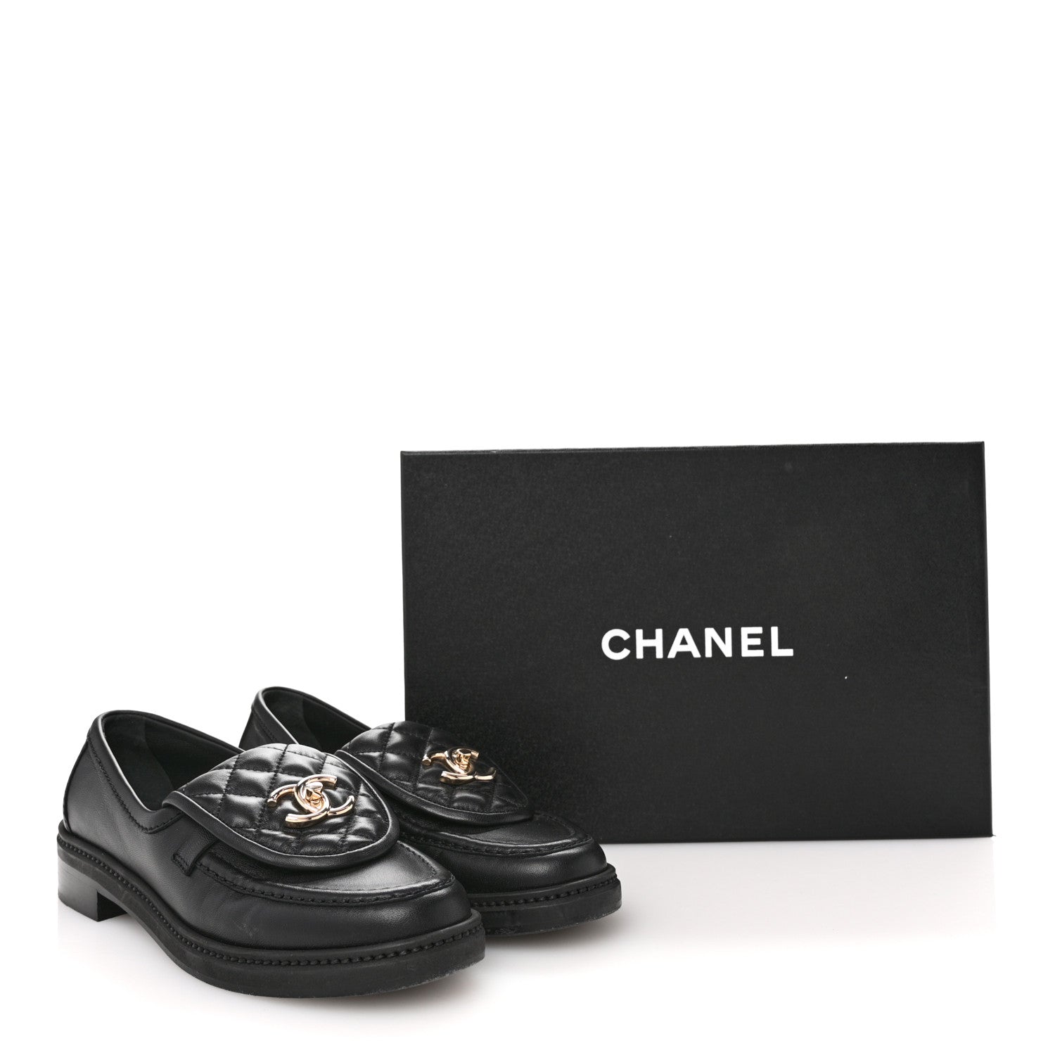Chanel Lambskin Quilted CC Turnlock Loafers 37 Black 10 of 10