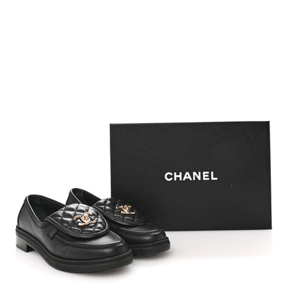 Chanel Lambskin Quilted CC Turnlock Loafers 37 Black 10 of 10