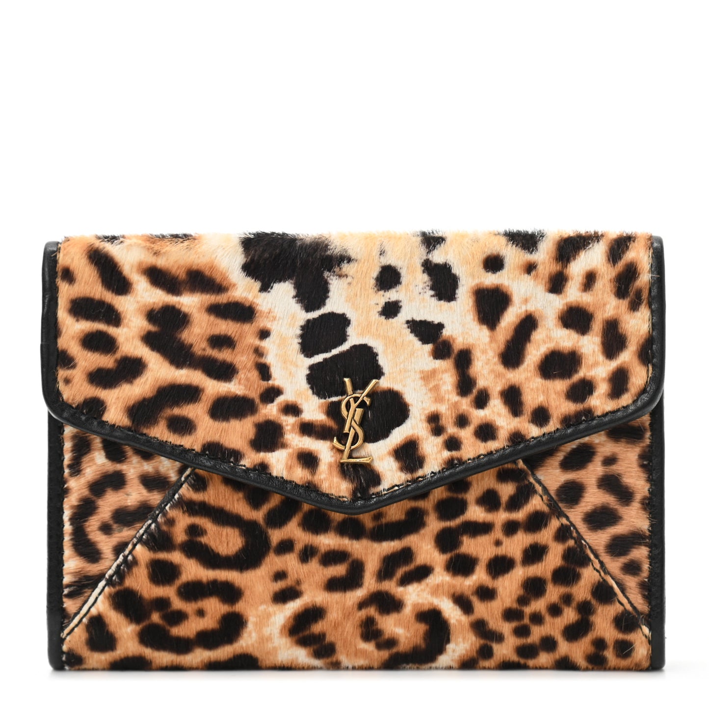 Pony Hair Monogram Leopard Print Card Holder Wallet Black