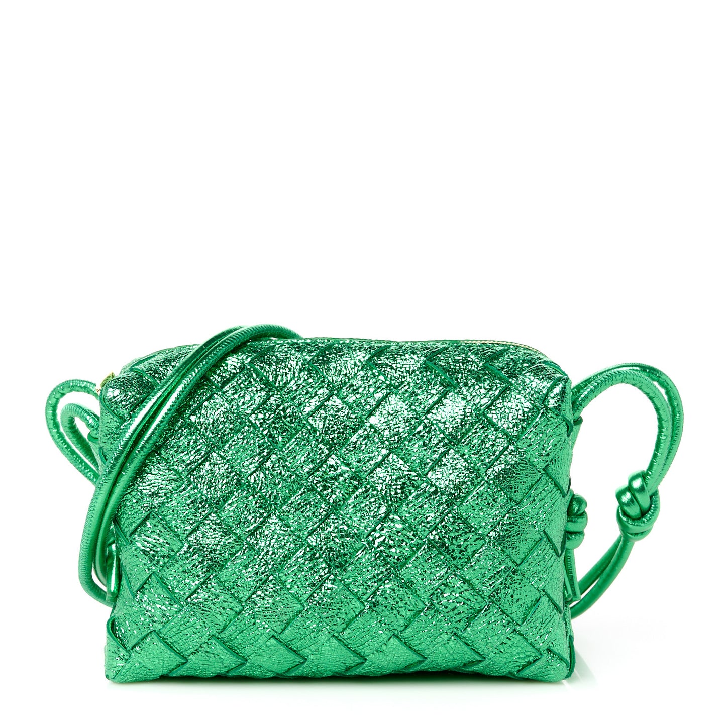 Metallic Calfskin Intrecciato Mini Loop Camera Bag Parakeet