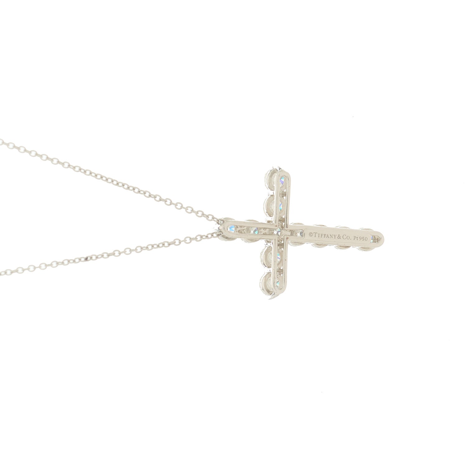 Tiffany Platinum Diamond Large Cross Pendant Necklace 6 of 7