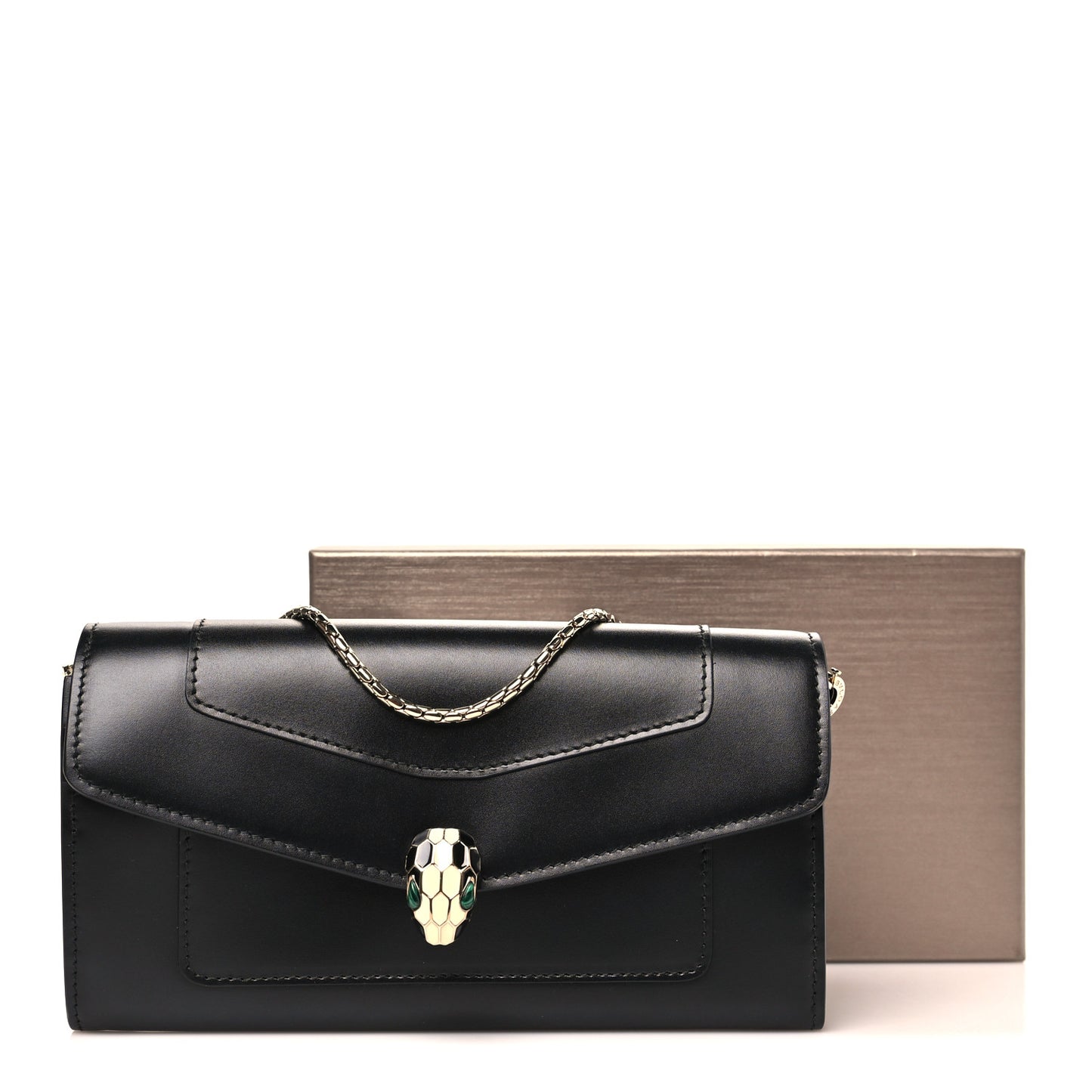 Calfskin Serpenti Forever Chain Wallet Black