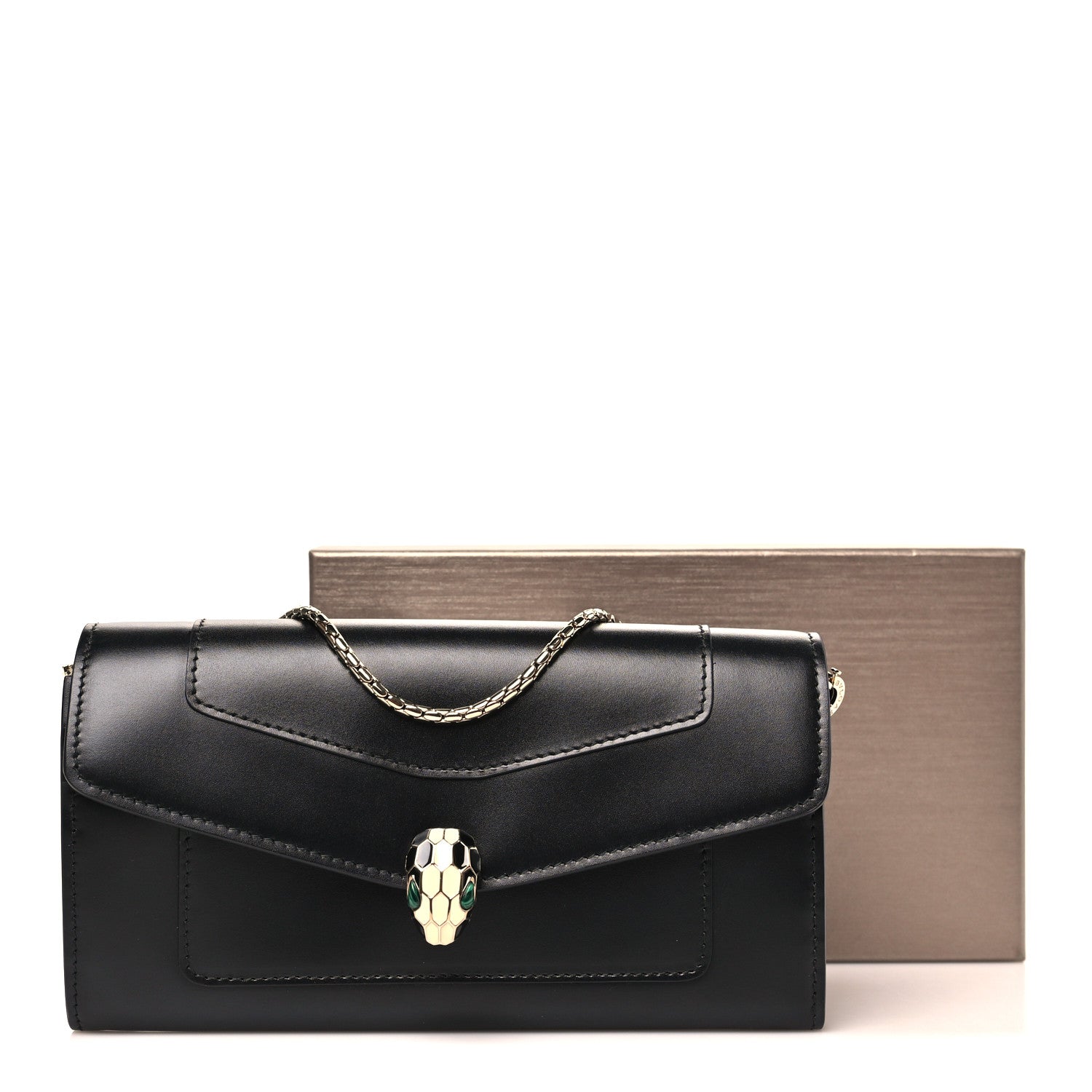 Bulgari Calfskin Serpenti Forever Chain Wallet Black 11 of 11