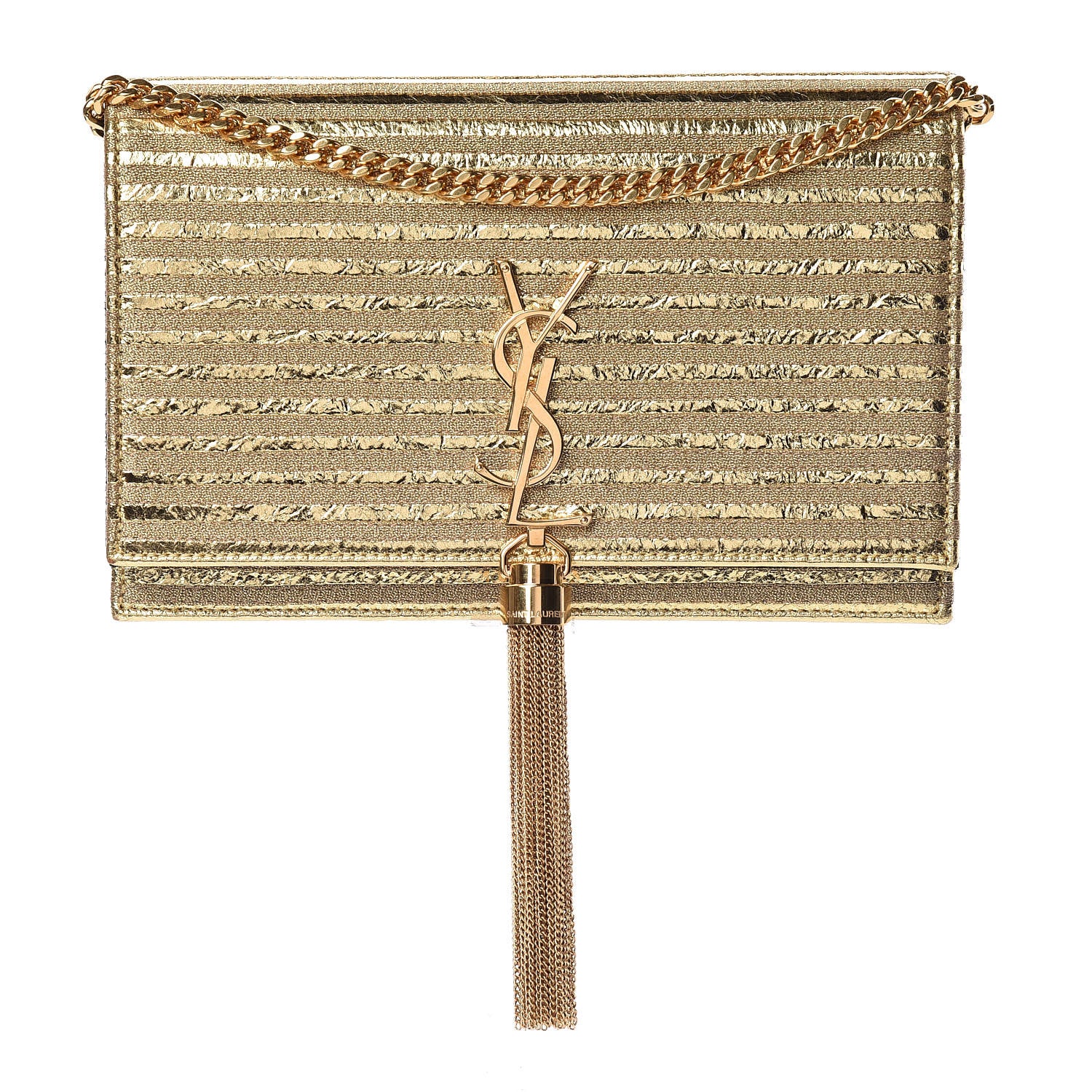 Saint Laurent Metallic Goatskin Lambskin Classic Monogram Kate Tassel Chain Wallet Gold 1 of 8