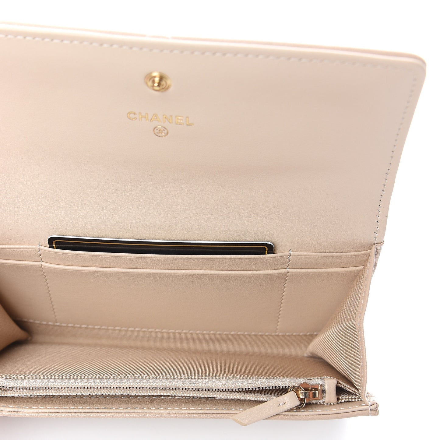 Lambskin Quilted 19 Flap Wallet Beige